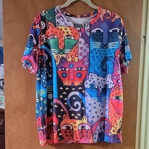 Colorful Cat Print Woman's Shirt